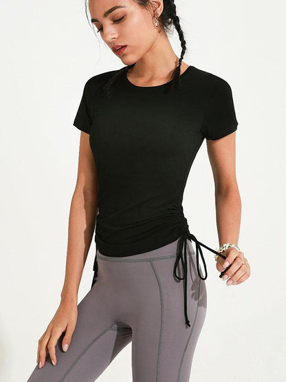 Solid Quick Dry Elastic Drawstring Yoga Tees