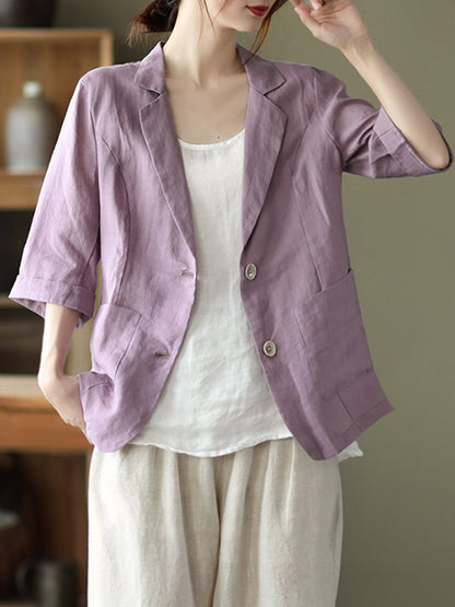 Urban Simple Solid Color Notched Collar Half Sleeves Blazer