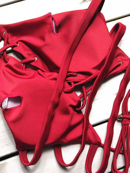 Sexy Lace Up Solid Bikinis Swimwear