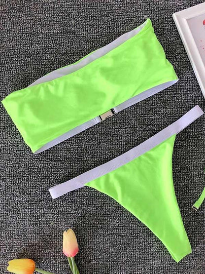 Leopard Contrast Color Bikini Swimsuit