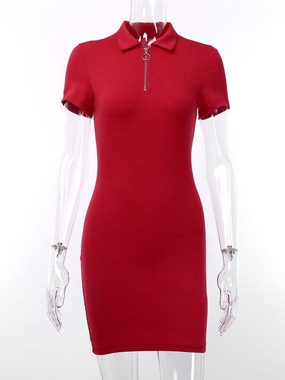 Zipper Polo Collar Wrapped Mini Dress