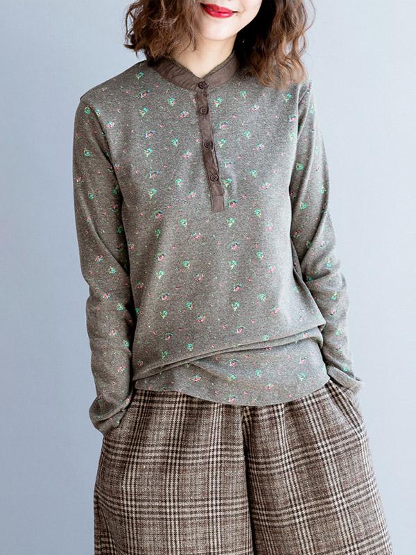Floral Simple Long Sleeves Vintage Shirt Top