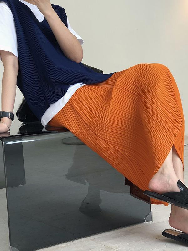 Original  Irregularity Pleats Solid Skirt