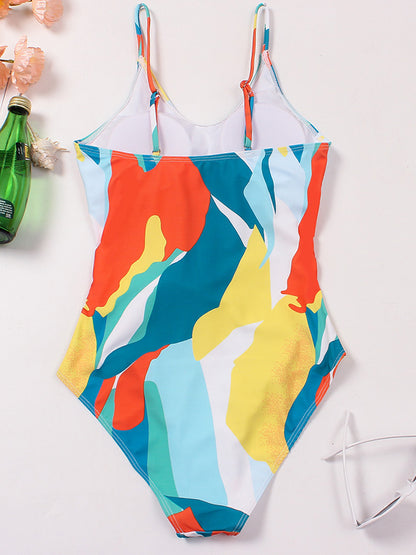 Printed Lace-Up One-Piece Swimsuit