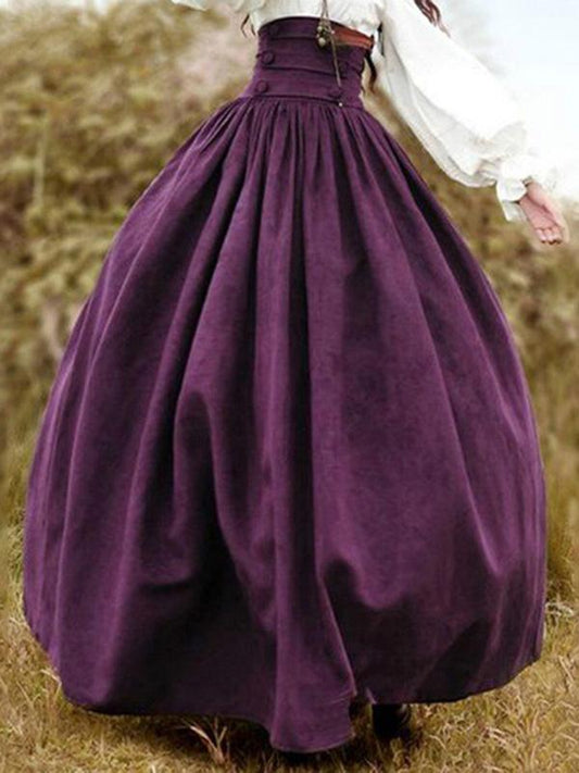 Plain High Waist Pleated Retro Skirt