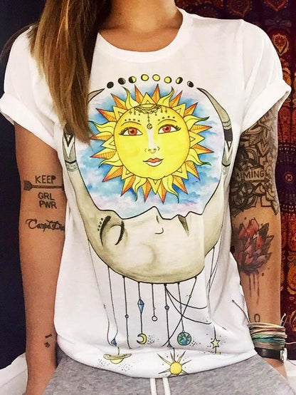 Sun Picture Printed White T-shirt