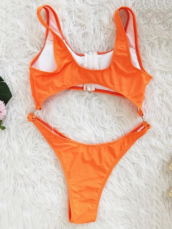 Sexy Hollow Zipper Backless One-Piece Swimwear