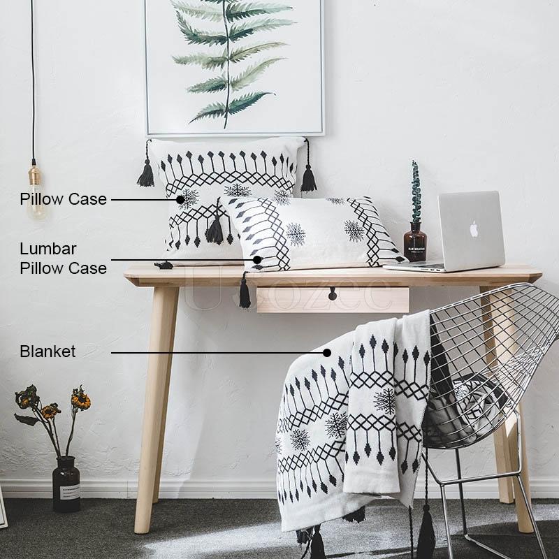 Printed Tasseled Crochet Knit Blankets