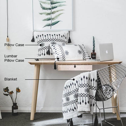 Printed Tasseled Crochet Knit Blankets