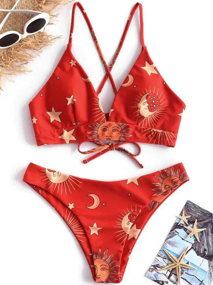 Lace Up High Cut Bikini Swimsuit