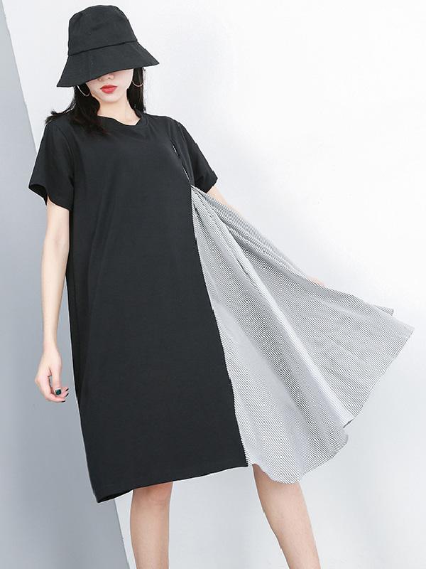 Stripe Split-joint Long Shirt Dress