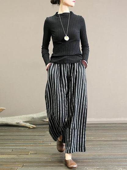 Linen Striped  Wide Leg Pants