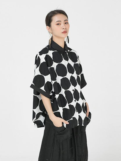 Casual Polka-Dot Batwing Shirt Blouse