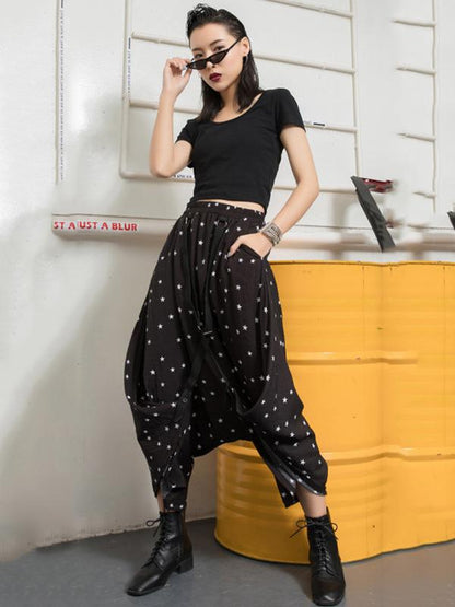 Loose Elastic Waist Harem Pants
