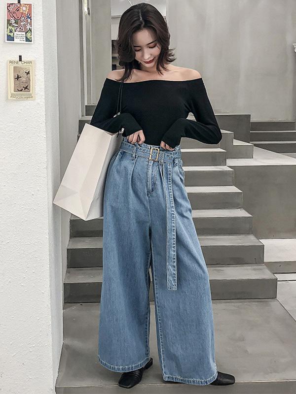 Comfortable Sexy Top&Super Loose Jeans Pants Suits