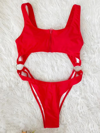 Sexy Hollow Zipper Backless One-Piece Swimwear