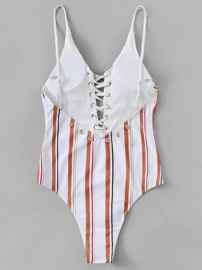 Spaghetti Straps Striped One-piece Swimwear