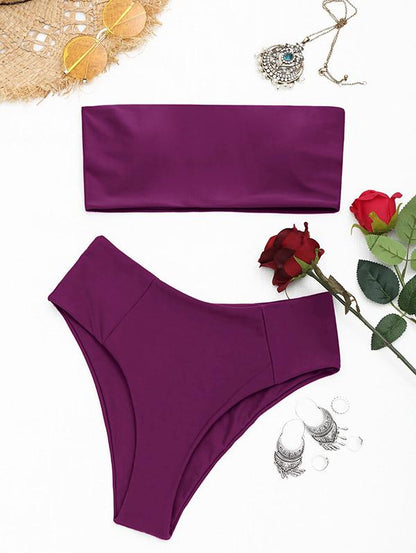 Bandeau Solid Bikinis Swimwear