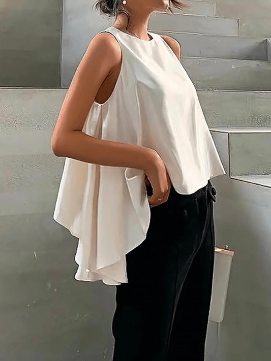 Original Casual Pleated Irregular High-Low Vest Top