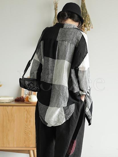 Retro Linen Plaid Long Shirt