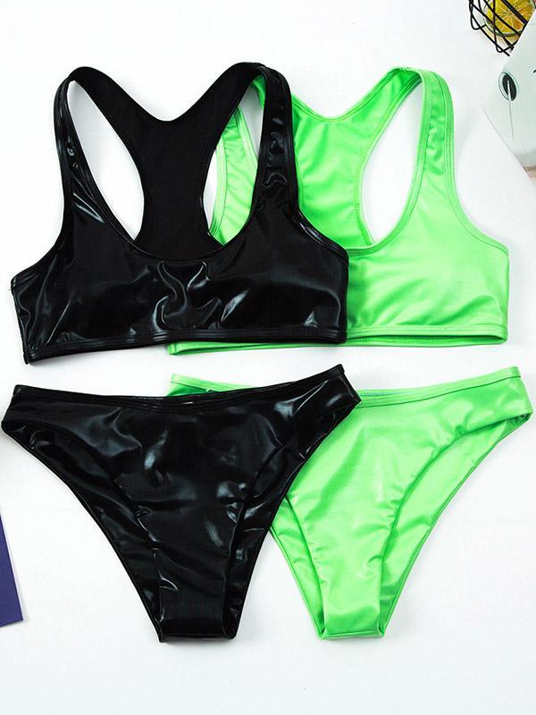 Solid Color Light Skin Vest Split Bikini Swimsuit