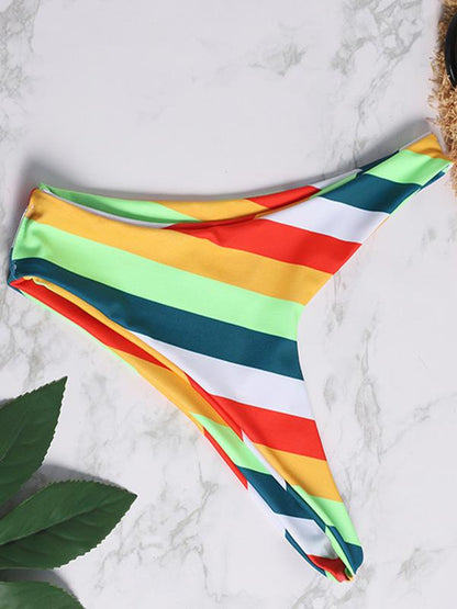 Striped Top Smocked Bikini Set