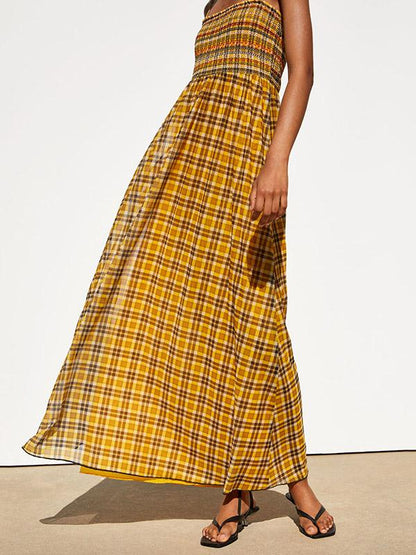 Plaid Empire Halter-neck Maxi Dress