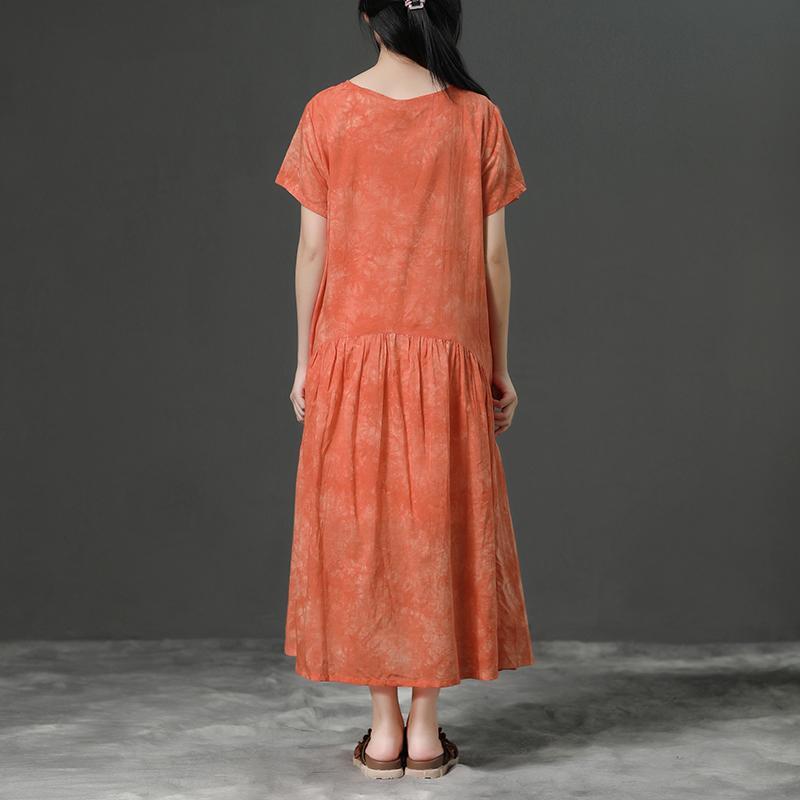 Cotton Orange Loose Casual Long Dress