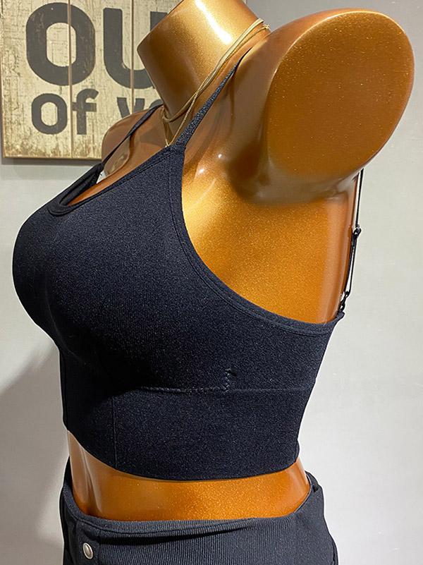 Wrap Backless Solid Spaghetti-Neck Vest Top