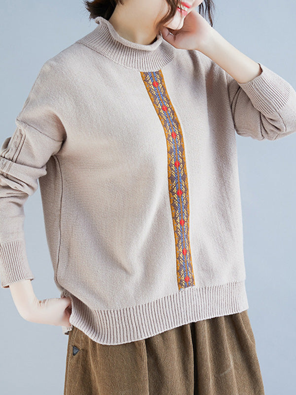 Casual Split-Side High-Neck Long Sleeves Sweater Tops