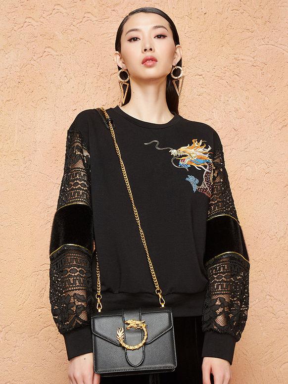 Embroidery Hollow Lace Hoodies Top