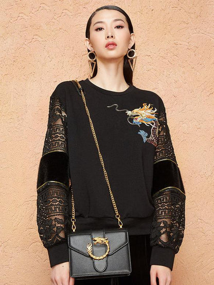 Embroidery Hollow Lace Hoodies Top