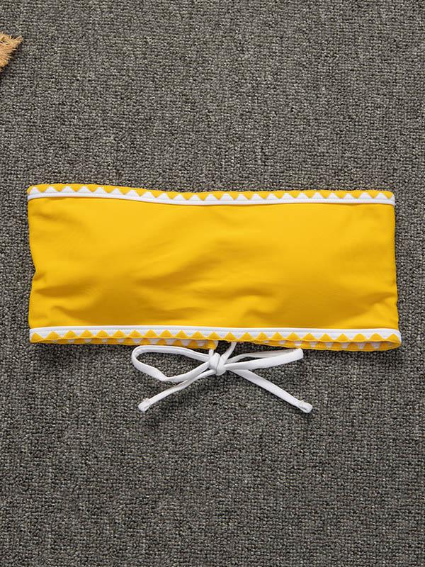 Solid Color Strapless Split Bikini Swimsuit