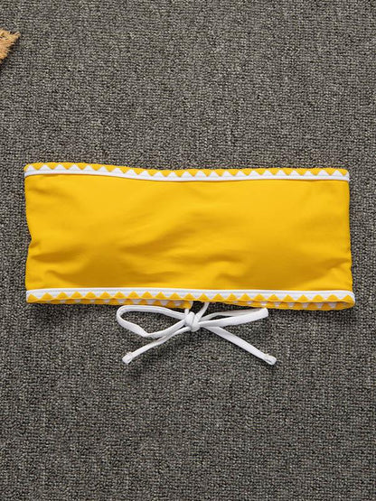 Solid Color Strapless Split Bikini Swimsuit
