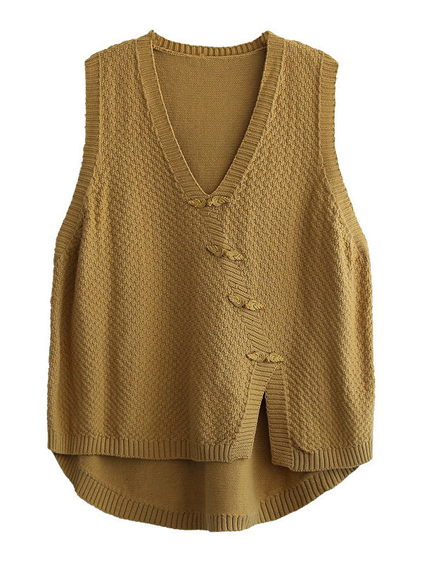 Simple Asymmetric Solid Color V-Neck Sleeveless Vest Tops