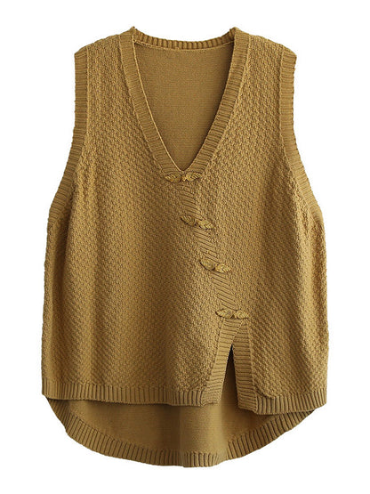 Simple Asymmetric Solid Color V-Neck Sleeveless Vest Tops