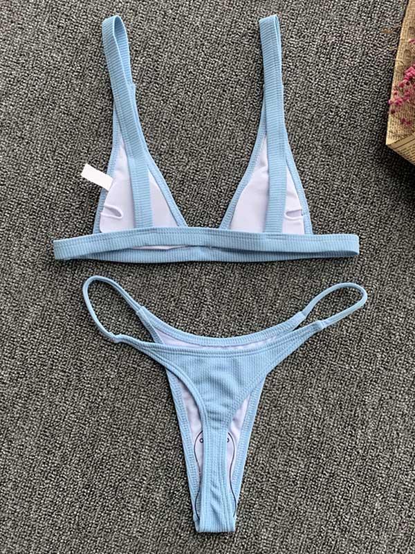 Solid Color Triangle Split Bikini Swimsuit