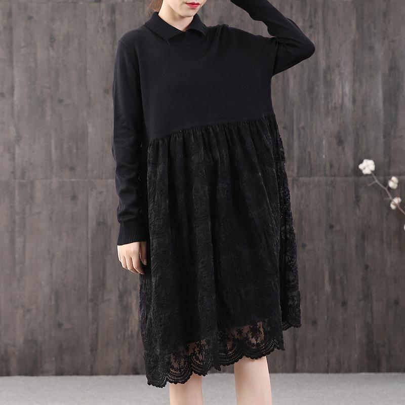 Buykud Stitching Embroidery Double Layer Hem Casual Dress