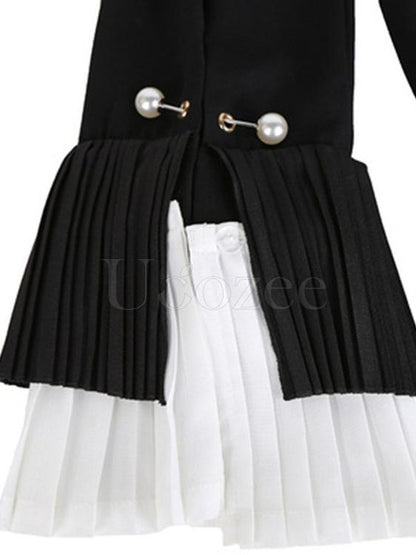 Retro Split-side Ruffled Pleated Long Dress