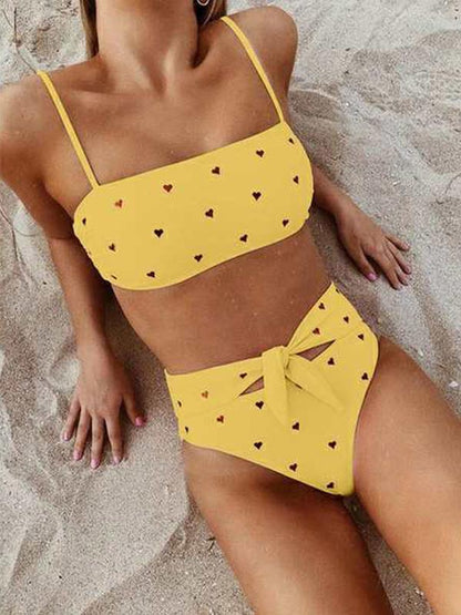 High Waisted Tie Bandeau Bikini Swimsuit