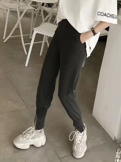 Loose Empire Ankle-tied Solid Sports Pants