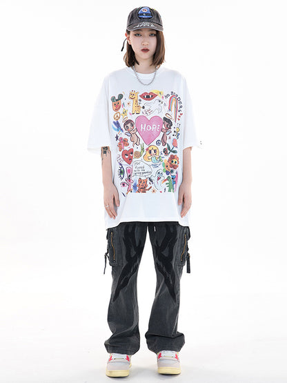 Original Round-Neck Cartoon Printed Loose T-Shirts Tops