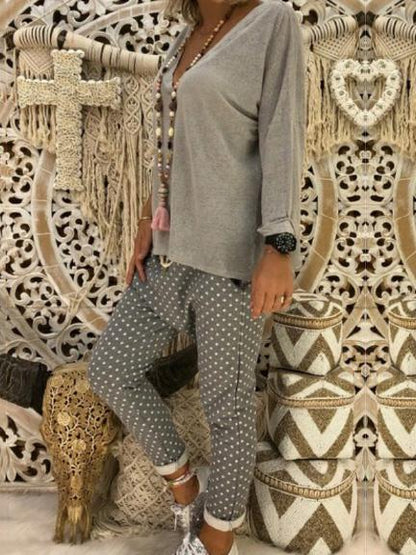 Loose V-neck Long Sleeve T-Shirt