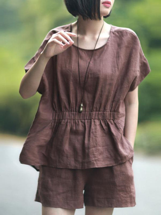 Loose Solid T-Shirt + Wide Leg Shorts Suit