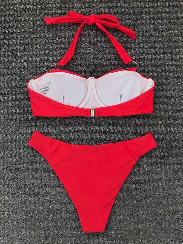 Sexy Fold Metal Ring Bikini Swimsuit