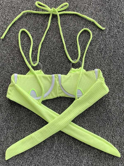 Solid Color Bandage Bikini Swimsuit