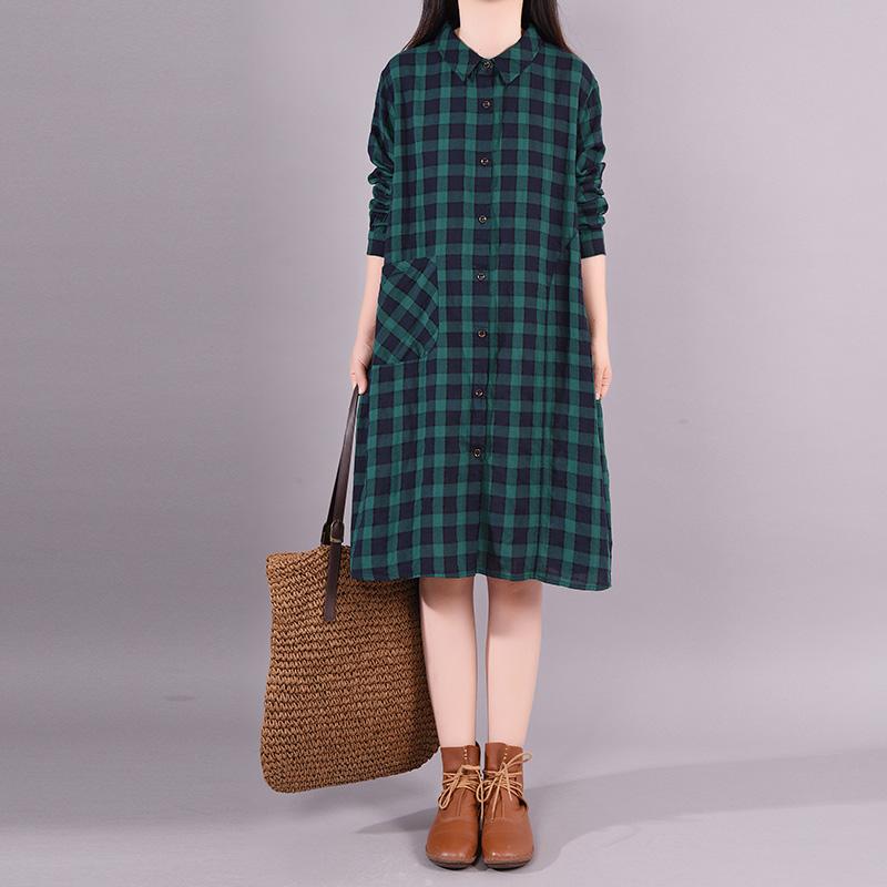 Buykud Casual Plaid Comfortable Single Breasted Dress