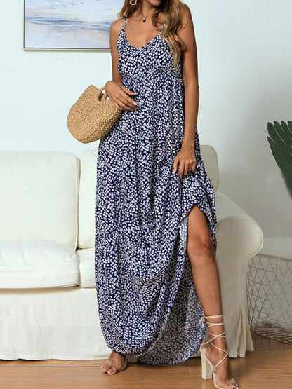 Printed Spaghetti-neck Maxi Dress