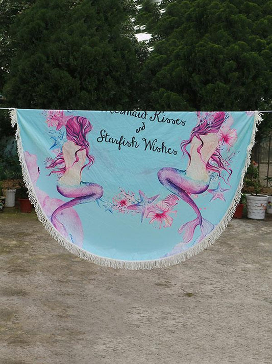Floral Printed Tasseled Round Beach Mat