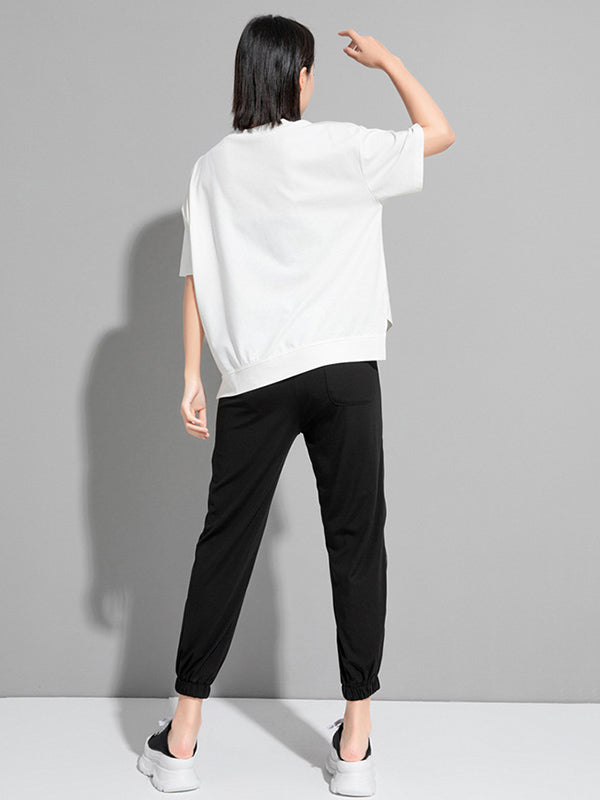 Fashion Asymmetric Irregular Clipping Split-Side Round-Neck T-Shirt